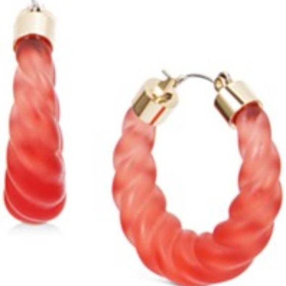 INC Gold-Tone Jewelry Frosted Resin Twist Hoop Earrings - Picture 2 of 3
